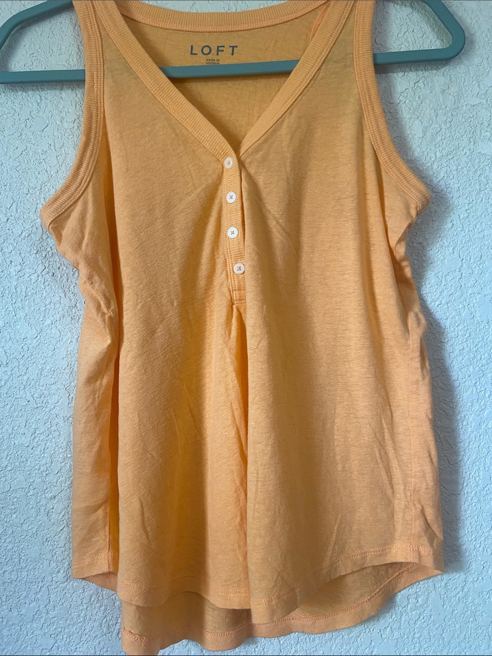 LOFT Peach Button-Front Henley Tank - Picture 2 of 6